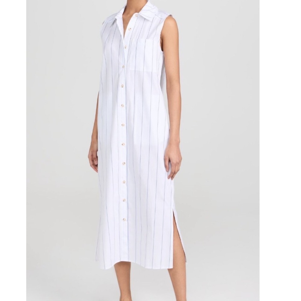 DONNI The Stripe Pop Sleeveless Dress White Blue Cotton Size M